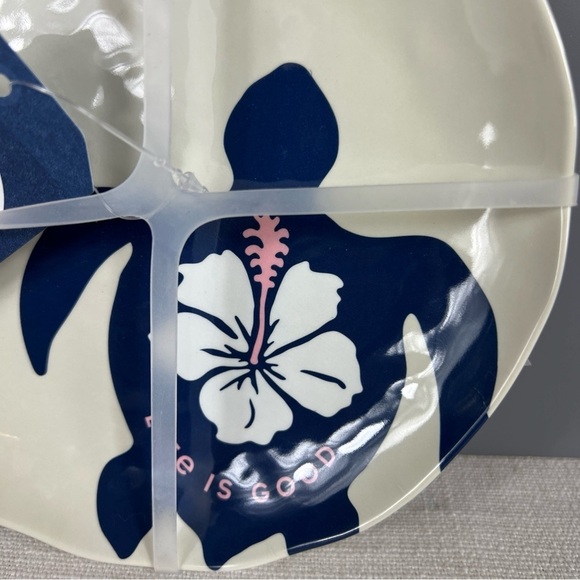 Life is Good Melamine Appetizer Plates Sea Turtle Blue White 6.75" Set of 4 NEW - Picture 2 of 4